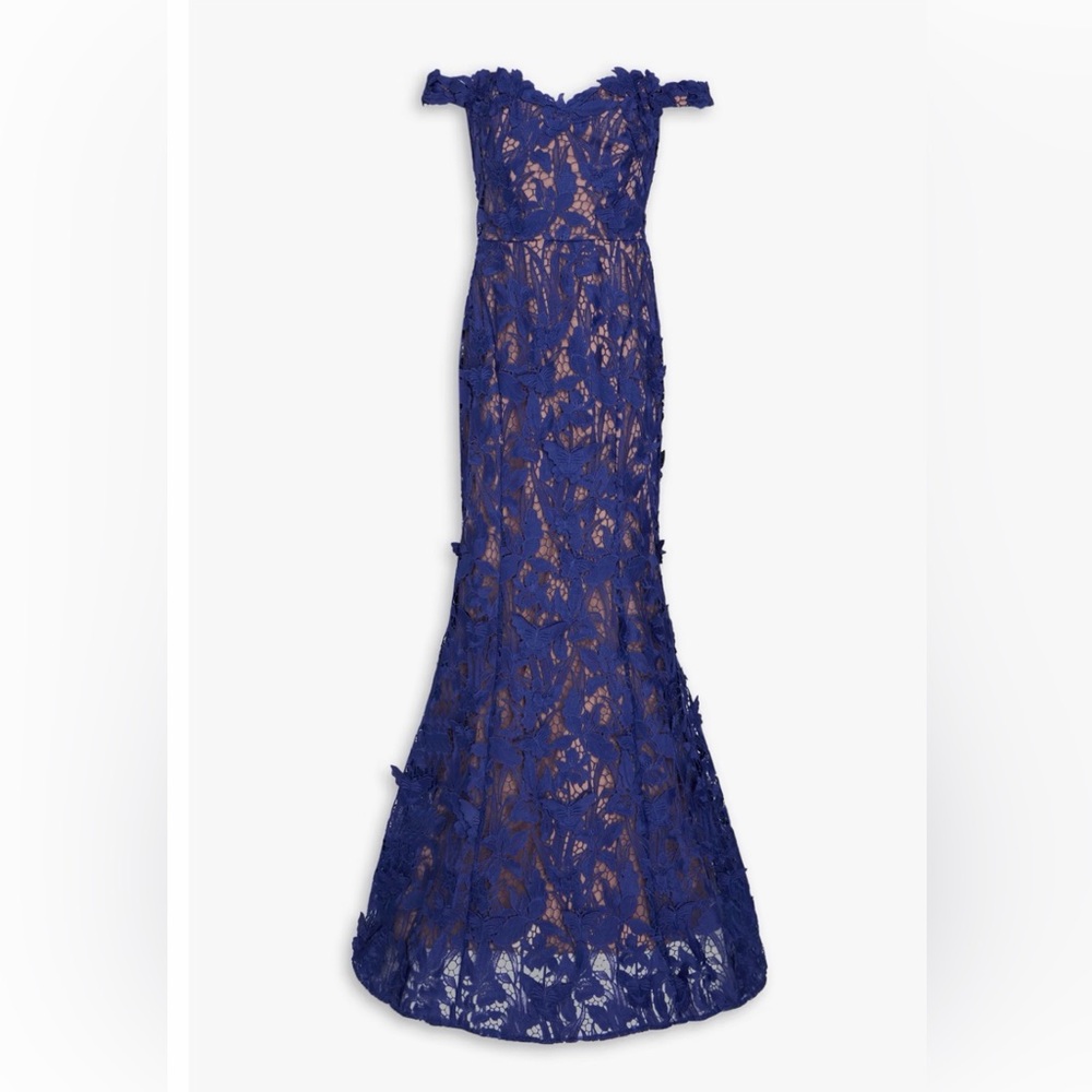 NEW Marchesa Notte Guipure Lace Gown in Navy Size 12